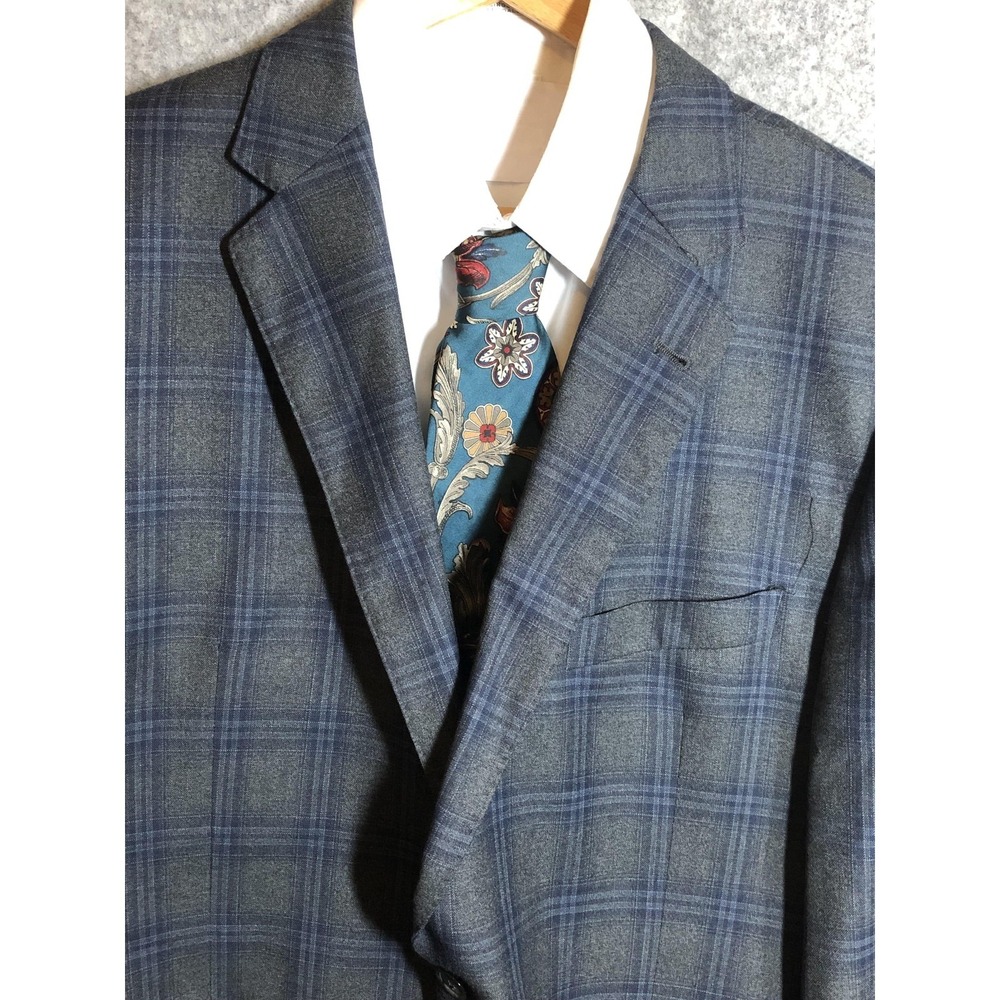 Joseph Abboud Blazer Mens 46R Blue Plaid Wool Made in USA Sport Coat Jacket